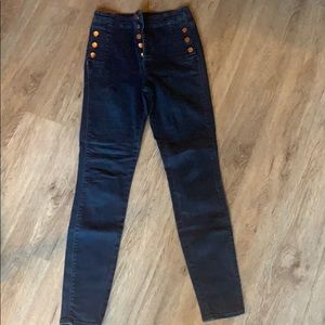 JBRAND high rise, rose metal button jeans